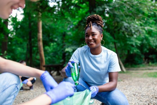 Woman litter picking